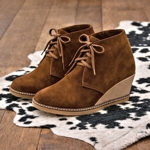 J.Crew Mccalister Brown Suede Wedge Booties Size 9